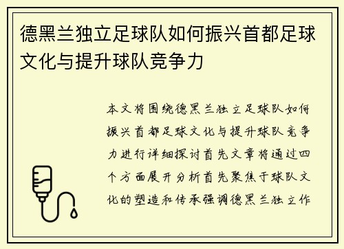 德黑兰独立足球队如何振兴首都足球文化与提升球队竞争力